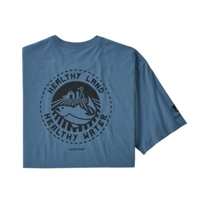 Patagonia Men's Safeguard Stencil World Trout Organic Cotton T-Shirt (Pigeon Blue)-0